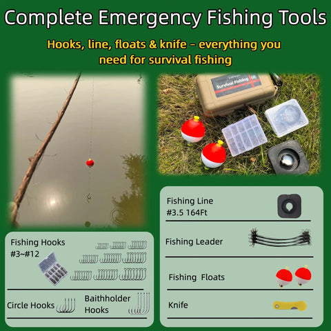 Pocket Survival Fishing Kit Emergency Tackle Box For Camping And Hiking Ultra Portable 3.7oz Mini Gear contents displayed