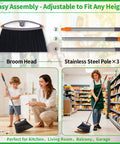 Heavy Duty Broom With Collapsible Handle For Indoor Outdoor Sweeping, Stiff Bristles Tackle Pet Hair Dust And Grime On Wood Or Tile Floors, Gray Real Workhorse Cleaner That Gets It Done with broom head and stainless steel poles.