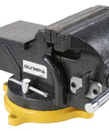 Heavy Duty 6 Inch Swivel Base Bench Vise One Hand Quick Release Tool Clamp with polished anvil and sturdy design.