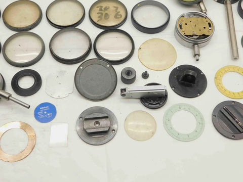 Solid Haul Of Dial Test Indicator Spare Parts And Heavy Duty Hardware For Precision Measuring Tools BR11576CZ5 assorted metal and glass components