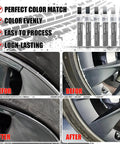 Tesla Wheel Rim Touch Up Paint Gunpowder Color For Model Y 3 S X with Before and After Curb Rash Repair Images