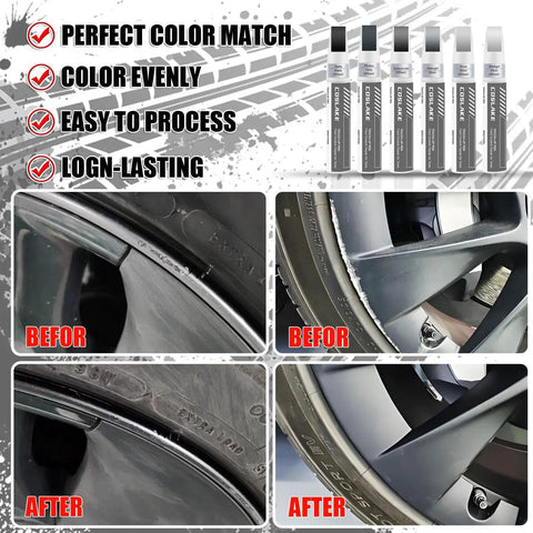 Tesla Wheel Rim Touch Up Paint Gunpowder Color For Model Y 3 S X with Before and After Curb Rash Repair Images