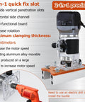 Pro Grade 2-In-1 Router Jig For Slotting And Positioning, showing heavy duty aluminum bracket and router attachment.
