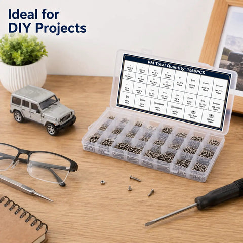 1260 Piece Small Stainless Steel Nuts And Bolts Assortment Kit Heavy Hitter Cross Pan Head Screws Rust Proof Build in organized tray