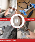 Tough as Nails Industrial Grade Duct Tape Waterproof and UV Resistant 1 Inch Wide 25 Yards Cloth Tape in use on HVAC ducts, insulation, automotive repair, and heavy jobs.