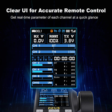Display interface of 10 Channel 2.4GHz RC Transmitter With Coach Mode For 1 By 8 1 By 10 1 By 18 1 By 24 RC Crawlers And Boats, Black.