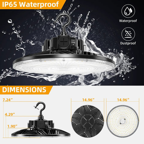 UFO LED High Bay Light 300W 43500 Lm 5000K Up And Down Lighting Shop Light With 110V Plug for warehouse, IP65 waterproof