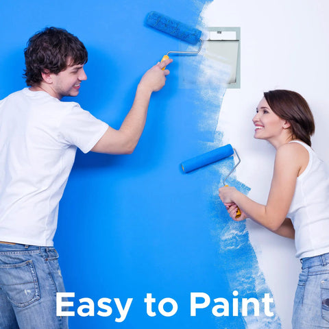 Heavy Duty No Hassle Slick Seamless 22 By 30 Drywall Inlay Access Panel For Walls And Ceilings Quick Release Door Concealed Hinges Easy Setup Aluminum Mill Finish Built Tough with painters applying blue paint.