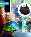 Two children viewing aquarium with Go To Ultra Quiet Submersible Fountain Pump 220 GPH 15W displayed