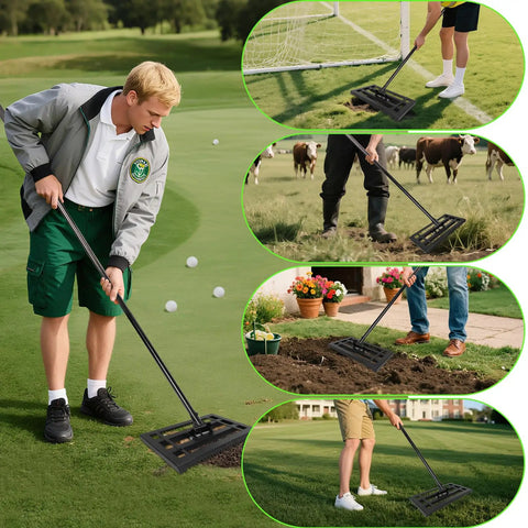 17 By 10 Inch Heavy Duty Lawn Leveling Rake With Sectional Adjustable Handle for turf and soil grooming in various settings