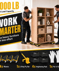 Heavy Duty Furniture Movers For Heavy Objects Set Includes 4 Triangular Moving Dollies with silent wheels, max load 2000 lbs, used for moving a bookshelf.