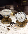 Antique Brass Crystal Door Knob Set For Interior Privacy Doors With Push Button Lock And Emergency Release displayed on table