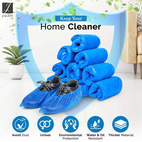 Disposable No Slip Shoe Covers Indoors Blue CPE Waterproof One Size Fits Most 100 Pack 50 Pairs Premium Quality Lightweight Booties.