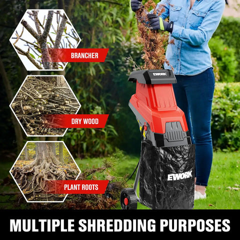 Person using Heavy Duty 15 Amp Wood Chipper Shredder Mulcher With 1.77 Inch Cutting Capacity for shredding branches.