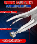 Close-up of Six Pack Six Inch Locking C Clamps Set With Beefy Grip Locking Pliers Adjustable Clamp Quick Release Swivel Pads High Strength CR-V Steel