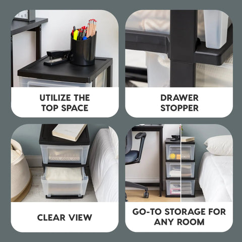 No Sweat Three Drawer Slim Storage Bin Pair For Dorm Or Home Office Tight Squeeze Space Saver With Clear Drawers And Matte Black Frame Usa Built Grab This Game Changing Stacker