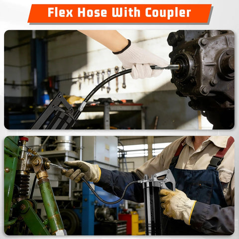 FIXSMITH grease gun hose, 12-inch flexible whip with coupler, 4500 PSI, for hand-operated grease guns