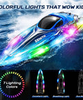Remote Control Boat With LED Lights For Kids And Adults, 2.4GHz Waterproof Speed Boat racing on water with bright colors