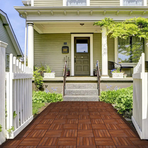 Interlocking Teak Deck Tiles 12x12 Inches Outdoor Flooring That Rocks Weather Resistant UV Protected Anti Slip Patio Pavers