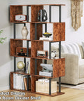 Top Shelf Six Tier Bookshelf With Sleek S Shaped Design, Rustic Brown Geometric Storage Rack, Sturdy Workhorse Organizer, Quick Snap Assembly, Total Flex Space Saver For Books, Plants, Magazines, Smooth Room Vibe Flip For Any Cozy Nook with various decor items