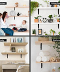Solid 16 Inch Folding Shelf Brackets 2 Pack Wall Mounted Space Saving Desk Supports Heavy Duty Steel in kitchen, living room, study, and bathroom.