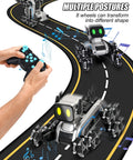 Front view HuiJuKeJi interactive robot dog RC stunt car with gesture sensing, 2.4GHz remote, LED eyes, mecanum wheels.