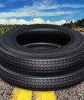 Stack of All Weather Radial Trailer Tire Set 4.80-12 6PR Load Range C Heavy Duty Deep Tread Tires on road