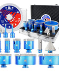 Pro Grade Heavy Duty Diamond Core Drill Bit Set For Porcelain Tile Ceramic Marble Granite With Tile Hole Saw Kit visible with accessories.