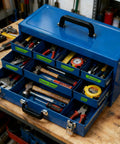 Ultra Strong Magnetic Tool Box Labels Set, 12 Pack For Tool Chests And Metal Tool Boxes, 3D Printed Drawer And Cabinet Organizers, Reusable Labels For Mechanics And DIY Pros, Heavy Duty Green on blue tool chest