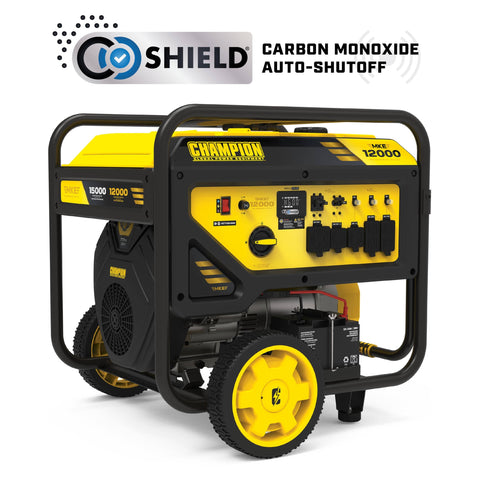 15,000-Watt MKE Series Portable Generator With Electric Start and CO Shield, 9-Hour Runtime, side view with controls visible