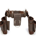 14 Pocket Framer Tool Belt Set With Tough As Nails Pro Grade Full Grain Leather, Rivet Reinforced Corners, hammer holder visible