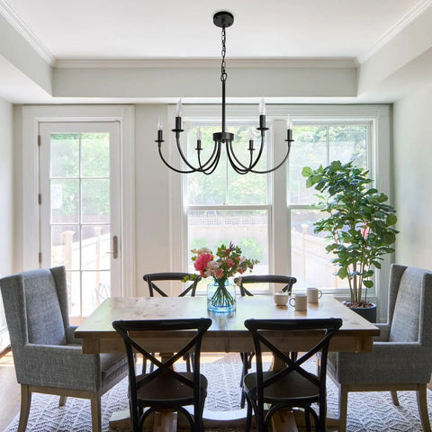 Six Light Farmhouse Chandelier Black Iron Finish Dope Dining Room Lighting Fixture With Classic Candle Style For Living Room