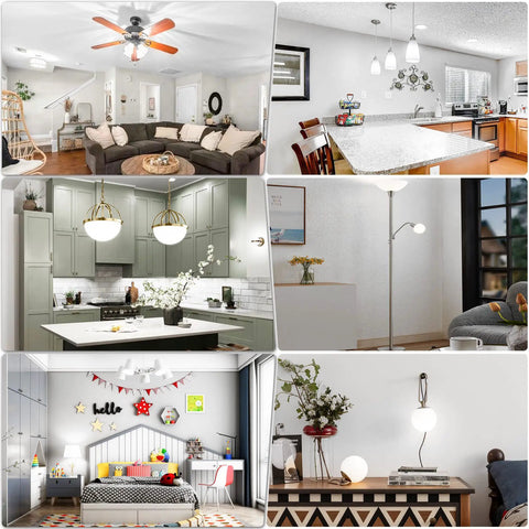 Interior views with E12 LED Bulbs 60W Equivalent Daylight 5000K showcasing different room lighting, chandeliers, and decor.