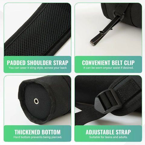 Archery Quiver For Back Or Hip Carry Adjustable Arrow Holder with padded strap, belt clip, thick bottom, and adjustable strap.