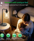 Industrial Table Lamps Set Of 2 With USB Ports And AC Outlet Fully Dimmable Bedside Lamps With Glass Shade For Bedroom