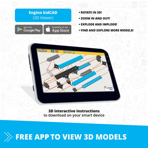 Tablet showing 3D interactive app for Inventor STEM Toys Motorized Double Blade Helicopter Building Kit Must Have Ten In One Engineering.