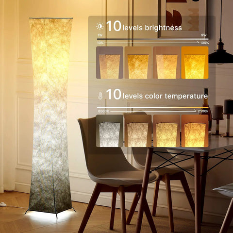 61 Inch Tall Floor Lamp With Remote, Modern Column LED Floor Light with 10 Dimmable Color Temperatures, Brown Gradient Lampshade in room