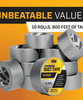 Heavy Duty Waterproof Duct Tape Grey 30 Yards By 2 Inch 10 Roll Pack No Residue Adhesive Flexible And Strong All Weather