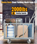 6-In-1 Foldable Flatbed Cart With Cage, Heavy-Duty Platform Truck And Dolly, Swivel Wheels, 2000 Pound Capacity, Multi-Purpose Hand Cart For Grocery, Laundry, Storage, Stall And More, Built Tough For Everyday Hauling; steel mesh cage loaded with luggage, water jug, and rackets