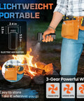 Person holding Electric Air Duster Turbo 150000 RPM With Three Gear Adjustable Mini Blower near campfire, showing portability.