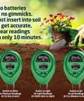 3 In 1 Soil Moisture PH Light Meter For Indoor Outdoor Use No Battery Needed Hygrometer Water Meter next to potted plant