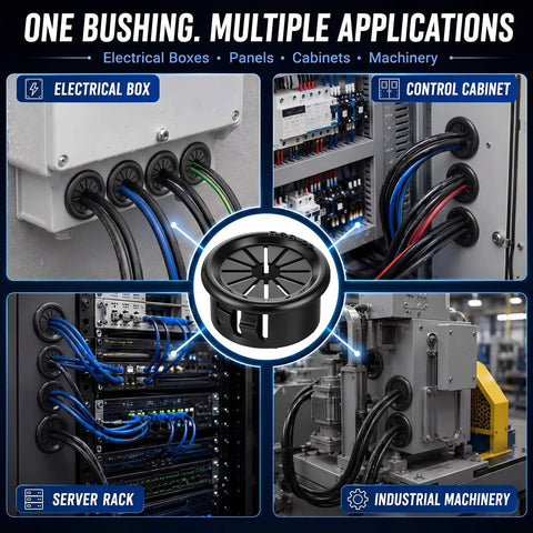 250 Pack Flexible Shutter Bushings Nylon Wire Grommets For Tight Cable Control With No Sweat Setup And Slick Cord Routing On Half Inch Electrical Boxes Plus Conduit Panels in various applications.