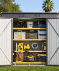 Open Large Capacity 6 Foot By 4 Foot Outdoor Storage Shed With Double Lockable Doors, organized tools, and durable steel construction
