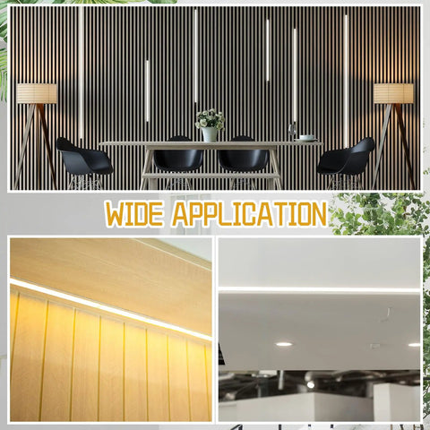 Six Pack Wood Wall Panel LED Recessed Lighting Kit With Touch Switch installed on wood slat walls and under cabinets, 3000K light