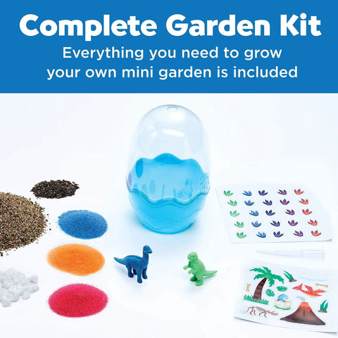 Mini Garden Dinosaur Terrarium Kit For Kids A Fun Dinosaur Craft Toy And Science Kit For Boys Ages Six And Up with contents displayed