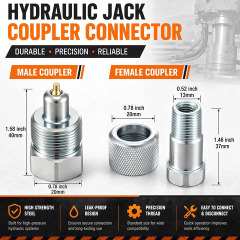 2 Pack Hydraulic Quick Connect Couplers Heavy Duty Fittings For Tractor And Skid Steer Loader Easy Install Replacement Parts Industrial Tools For Hydraulic Systems And Industrial Equipment Maintenance And Quick Connect Compatibility, male and female, 20mm