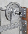 Installed Two Pack Garage Door End Bearing Plates And Brackets For 2 Inch Track Doors Heavy Duty Three Eighths Inch Bearing Ends