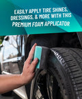 Using Wonder Wave Durafoam Tire Shine Applicator Pads with Contour Wave Design on a large SUV tire