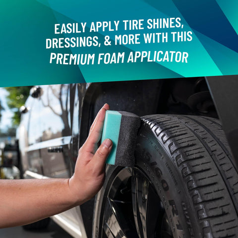 Using Wonder Wave Durafoam Tire Shine Applicator Pads with Contour Wave Design on a large SUV tire