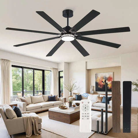 84 Inch Farmhouse Ceiling Fan With Light For Indoor Outdoor Use Waterproof Dimmable LED installed in a living room.